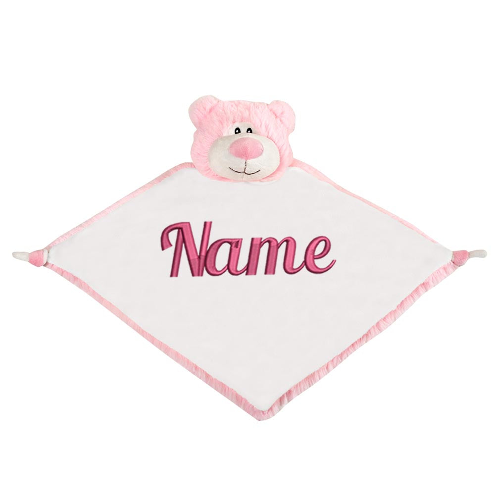 Personalisiertes Schnuffeltuch weiches Kuscheltuch mit Name Bestickt Schnuffeltier Schlafhilfe Tröster Geschenk zur Geburt Bär rosa