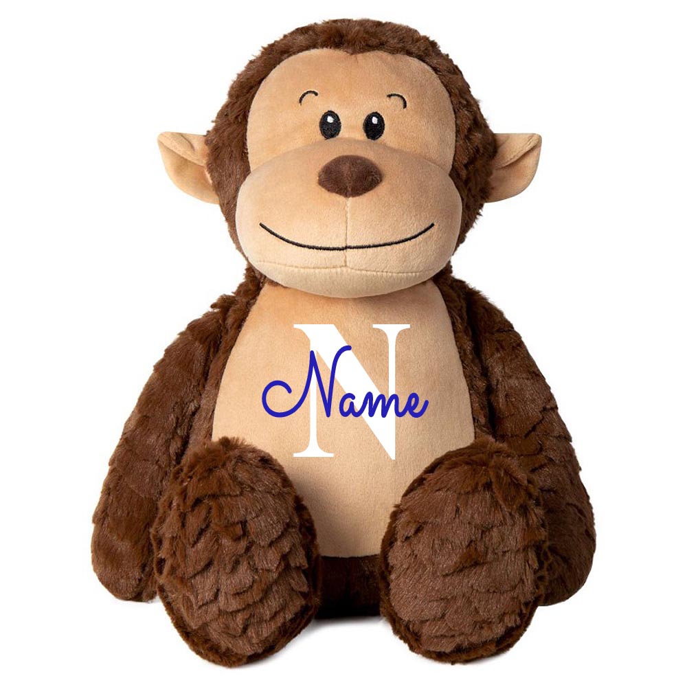 Stofftier AFFE braun mit Name personalisiert Kuscheltier für Kinder Flauschiges Plüschtier 40cm Motiv Buchstabe