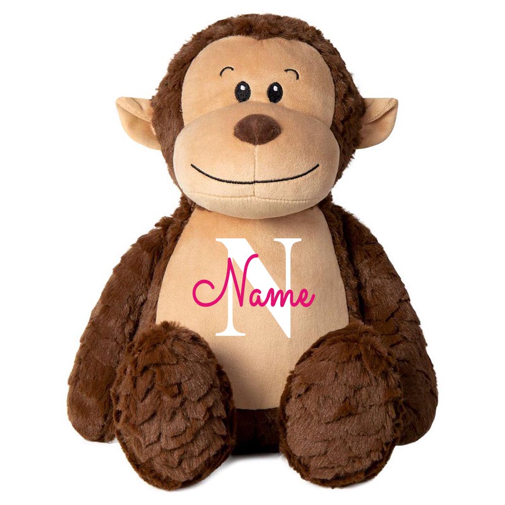 Stofftier AFFE braun mit Name personalisiert Kuscheltier für Kinder Flauschiges Plüschtier 40cm Motiv Buchstabe
