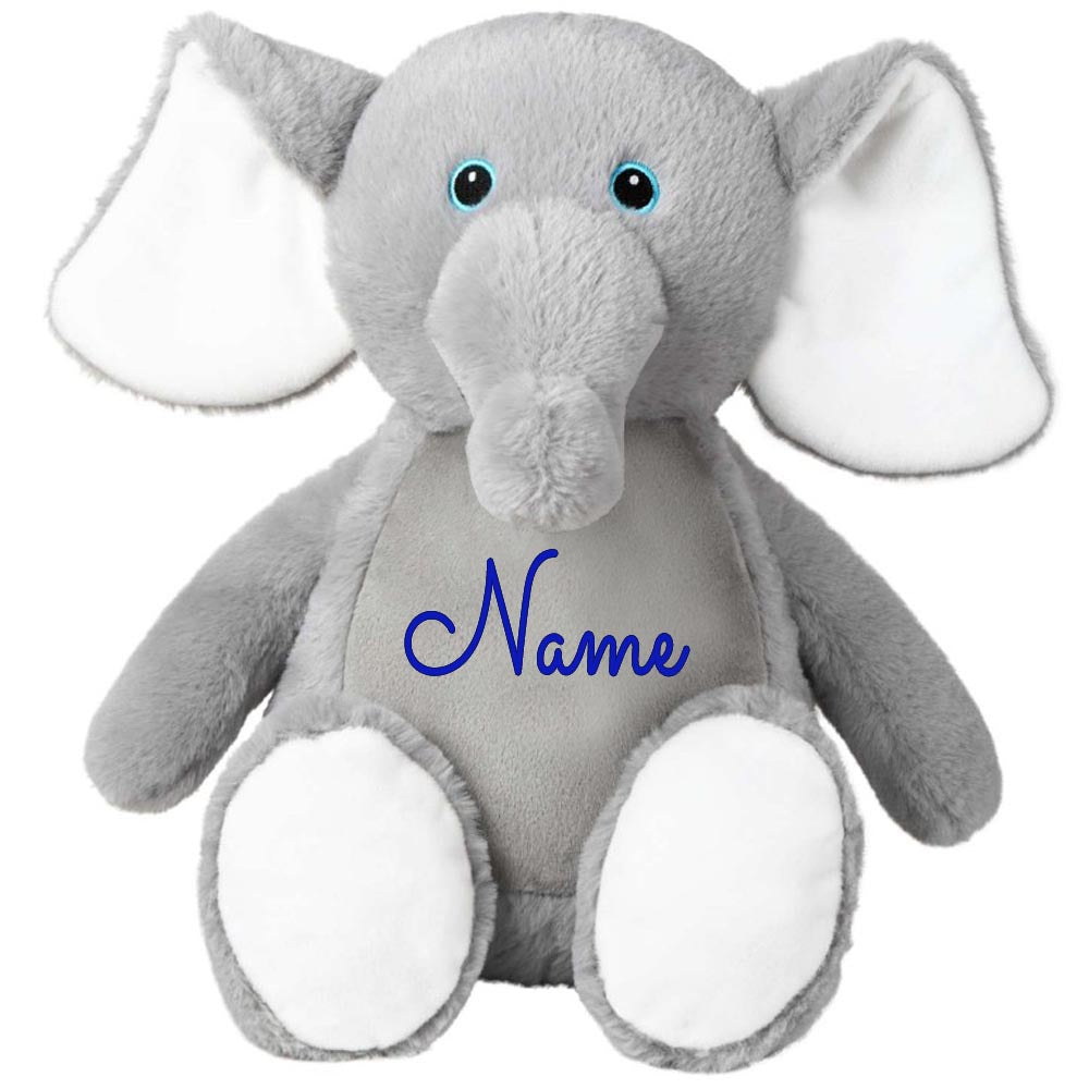 Stofftier Elefant grau mit Name personalisiert Kuscheltier für Kinder Flauschiges Plüschtier 40cm Motiv Name