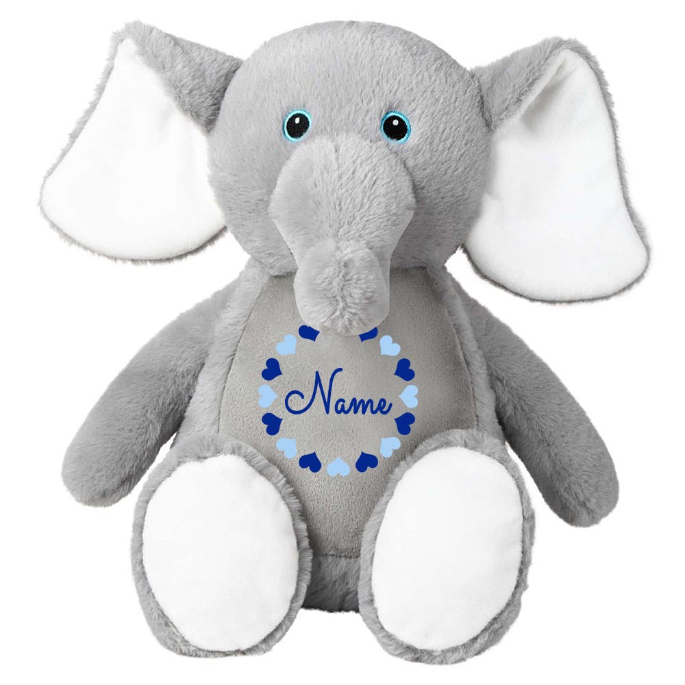 Stofftier Elefant grau mit Name personalisiert Kuscheltier für Kinder Flauschiges Plüschtier 40cm Motiv Herzkreis