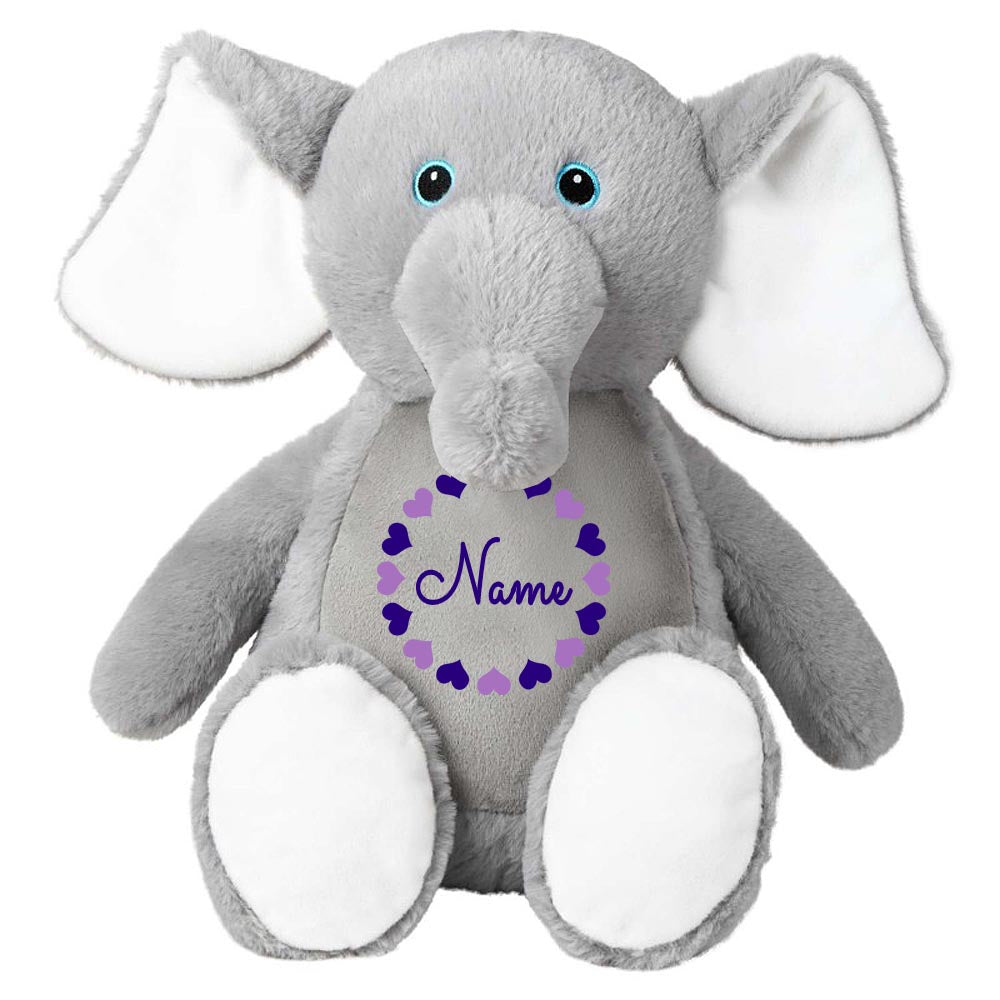 Stofftier Elefant grau mit Name personalisiert Kuscheltier für Kinder Flauschiges Plüschtier 40cm Motiv Herzkreis