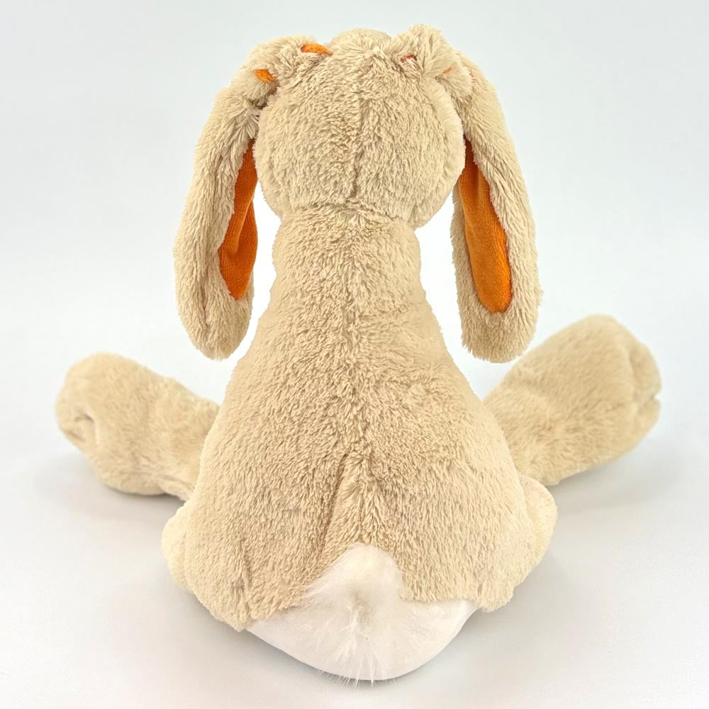 Stofftier Hase mit großen Füßchen mit Namen und Geburtsdatum personalisiert Geschenk beige orange