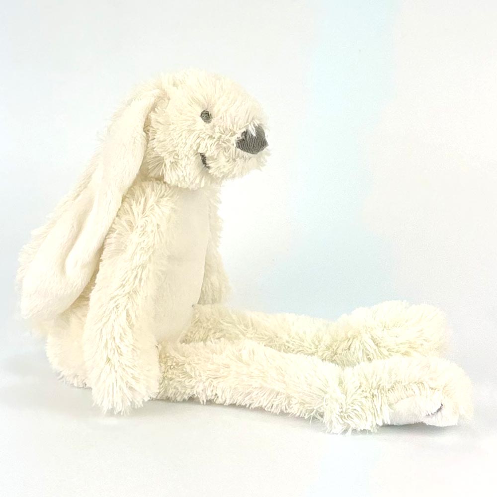 Stofftier Hase mit Namen und Geburtsdatum personalisiert Geschenk weiß