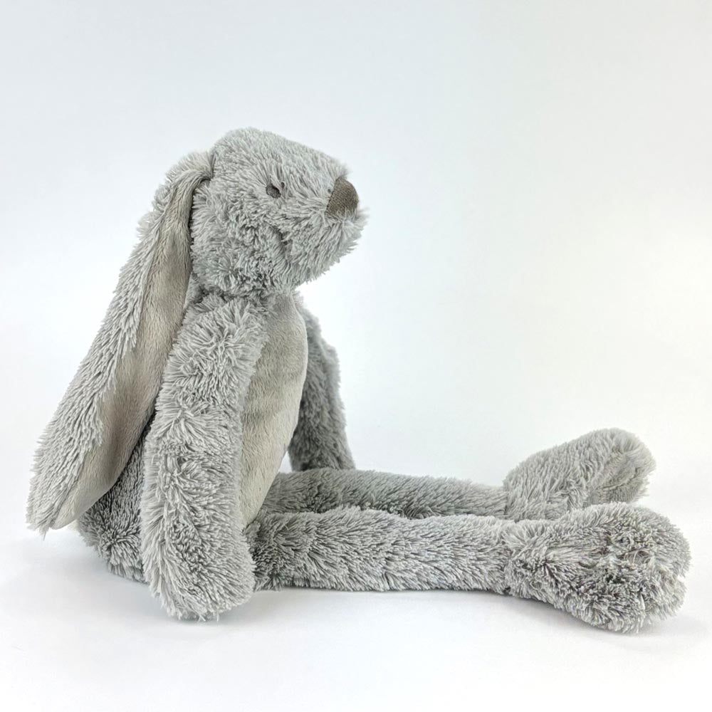 Stofftier Hase mit Namen und Geburtsdatum personalisiert Geschenk grau