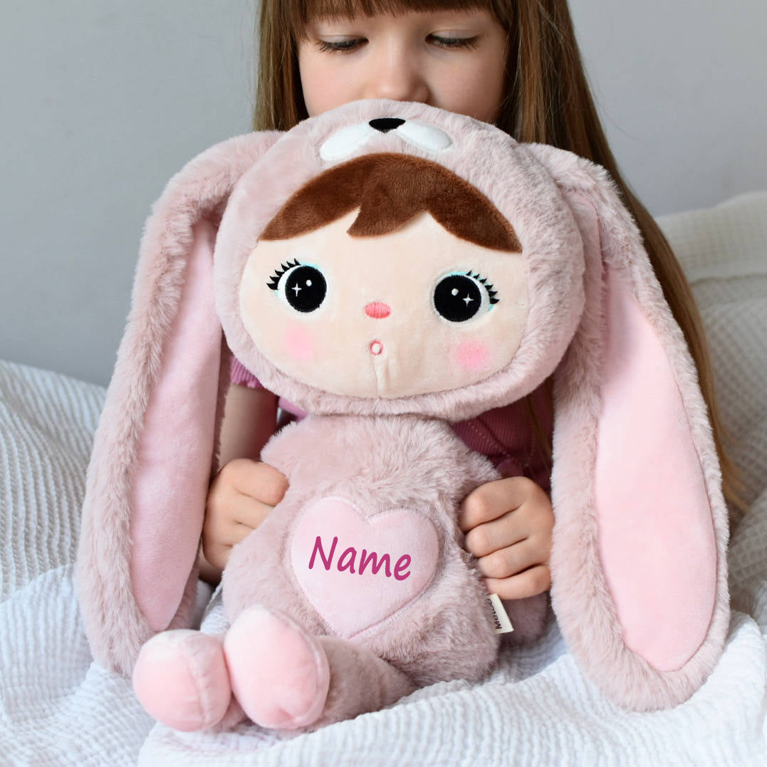 Stoffpuppe Hasenmädchen mit Namen personalisiert Rosa