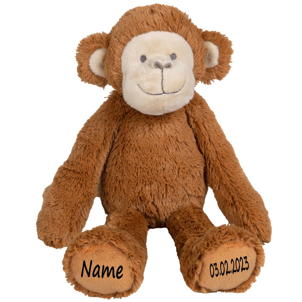 Affe Stofftier mit Name und Geburtsdatum personalisiert Kuscheltier Äffchen