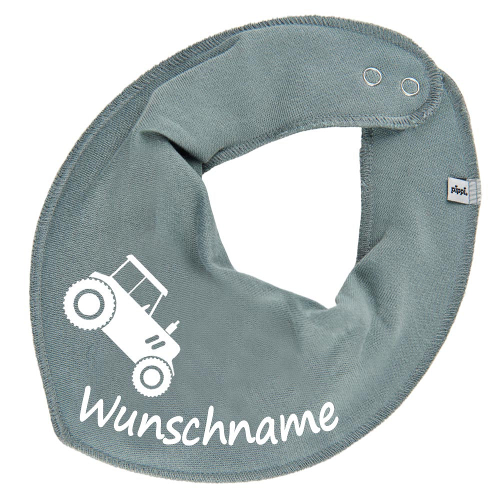 HALSTUCH Traktor mit Name oder Text personalisiert für Baby oder Kind aus Baumwolle in Einheitsgröße verschiedene Farben