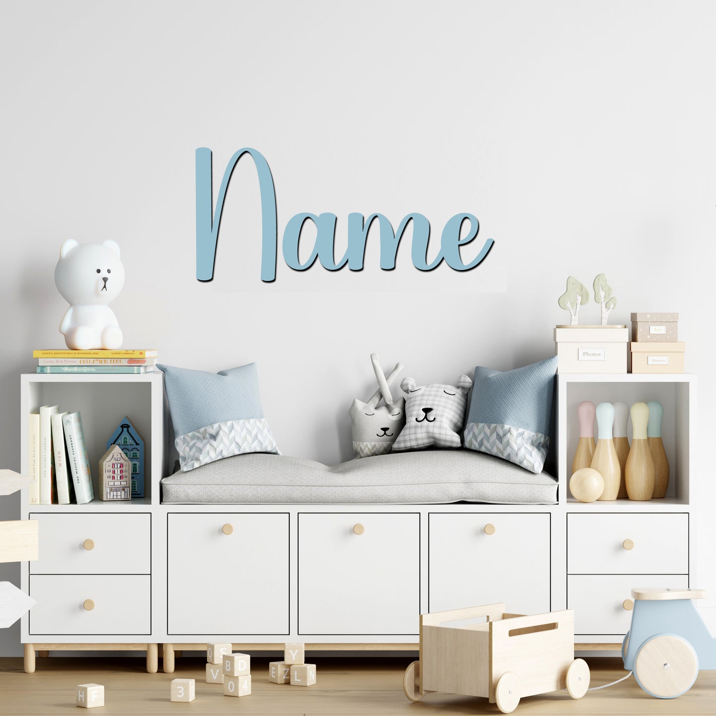 Personalisierter 3D Schriftzug individuelles Namensschild Türschild Wanddekoration Acryl verschiedene Größen und Schriftarten HELLBLAU