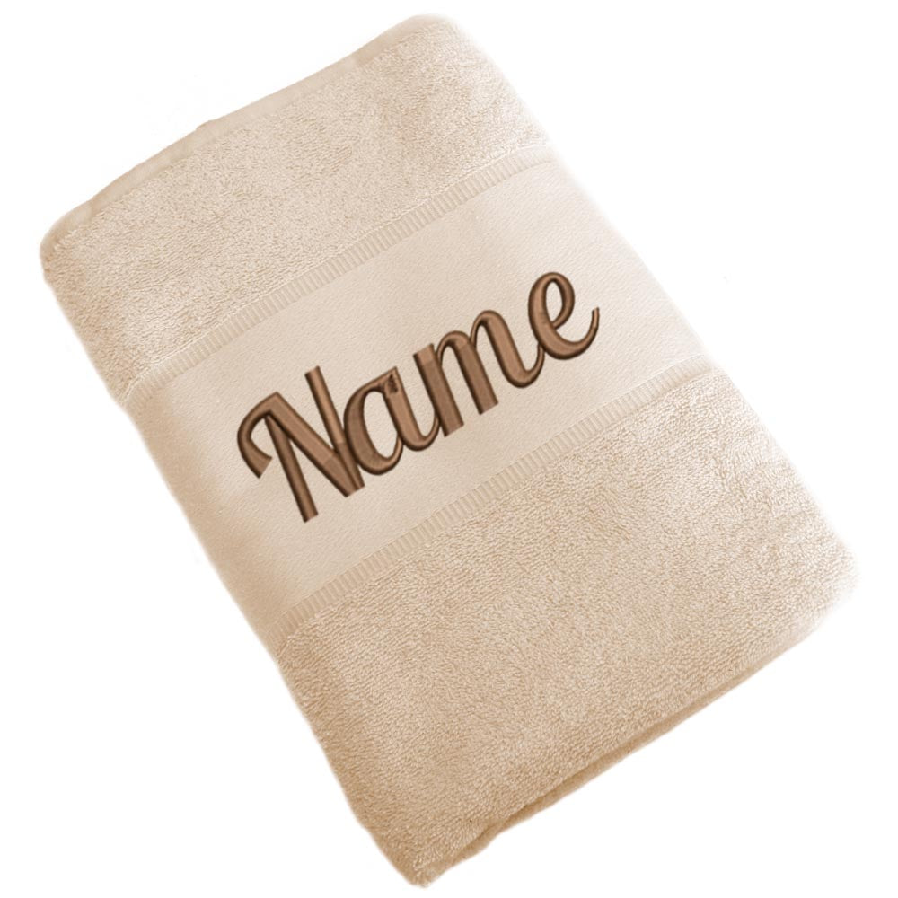 Handtuch Badetuch Badehandtuch aus 100% Baumwolle mit Namen personalisiert Bestickt Beige