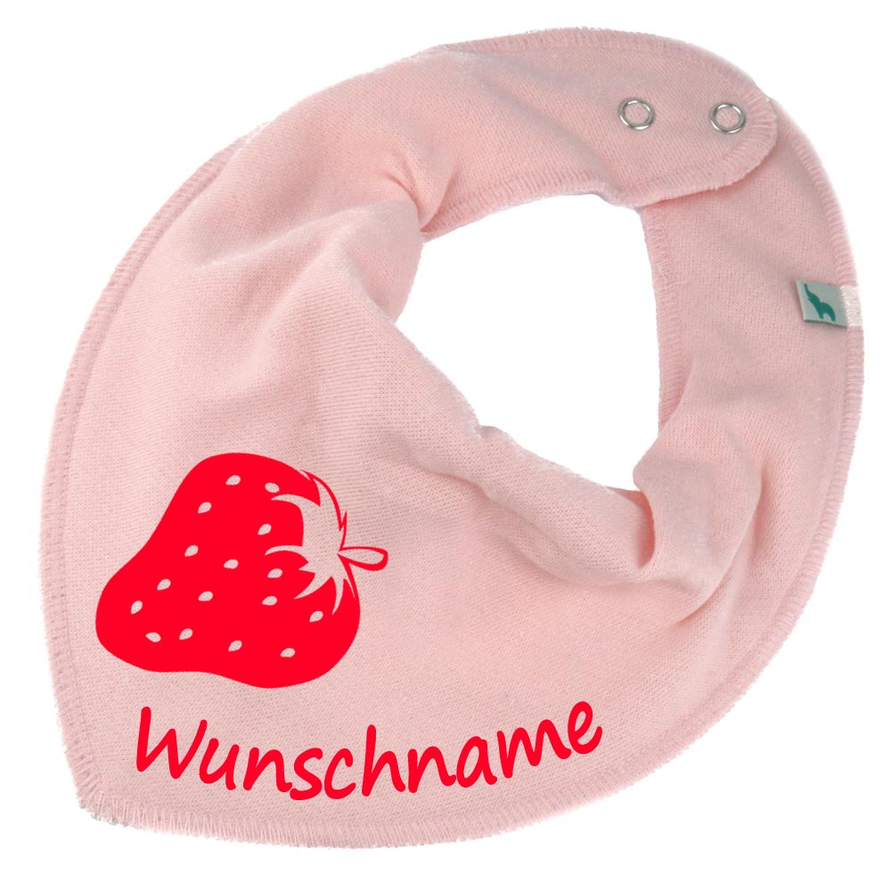 HALSTUCH Erdbeere mit Name oder Text personalisiert für Baby oder Kind aus Baumwolle in Einheitsgröße verschiedene Farben
