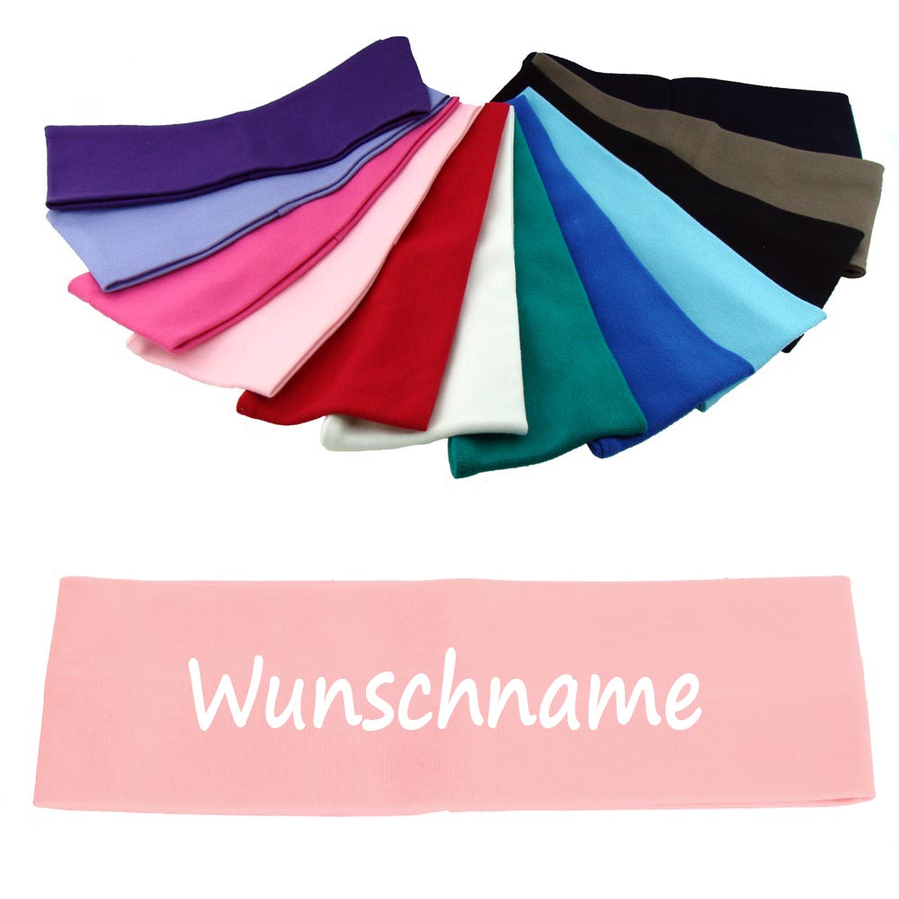 Stirnband mit Namen oder Text personalisiert für Baby oder Kind aus 100% Baumwolle Rosa