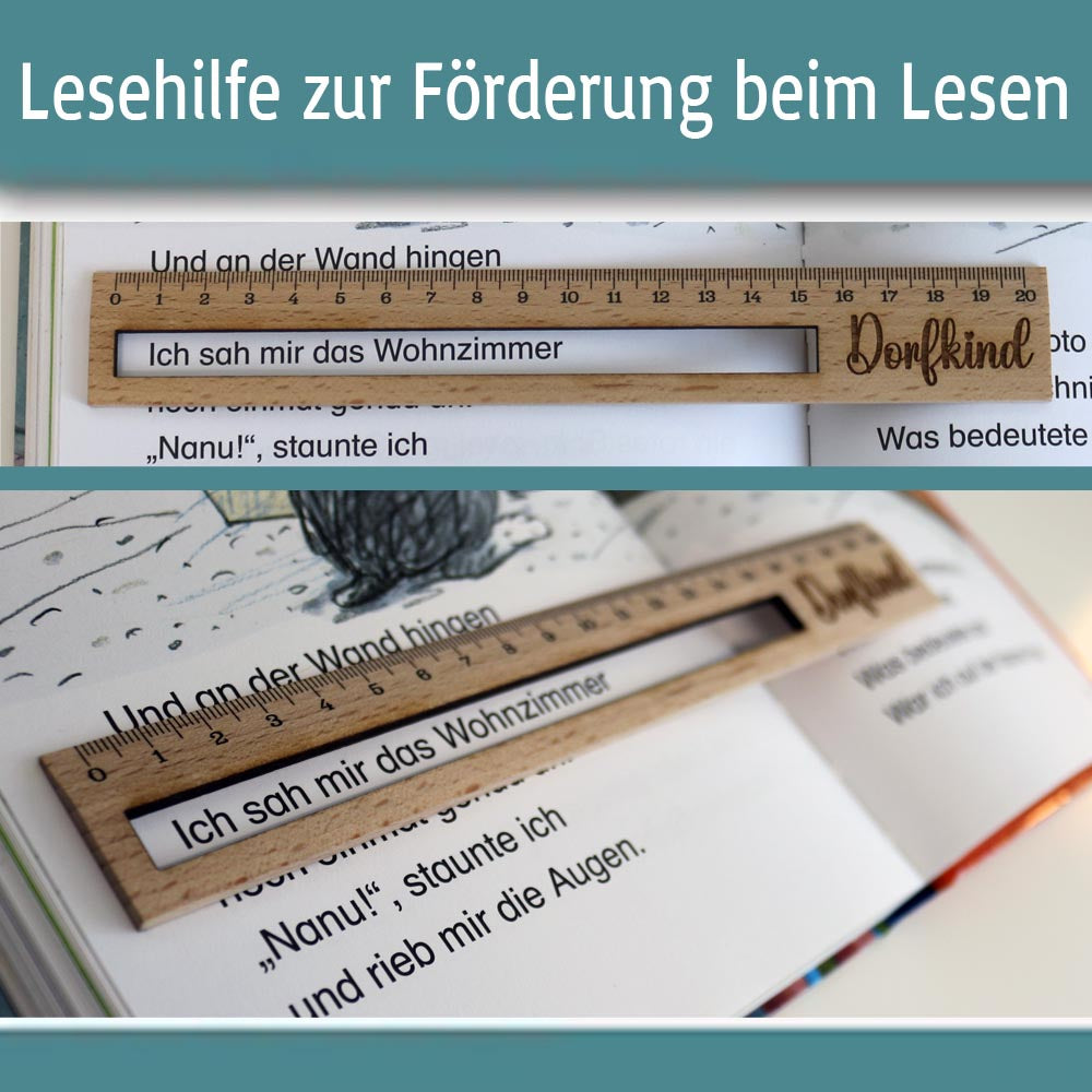 Personalisierte Lesehilfe und Lineal für Erstleser mit Name graviert - 20cm Holzlineal Geschenk für Schulanfänger zur Einschulung