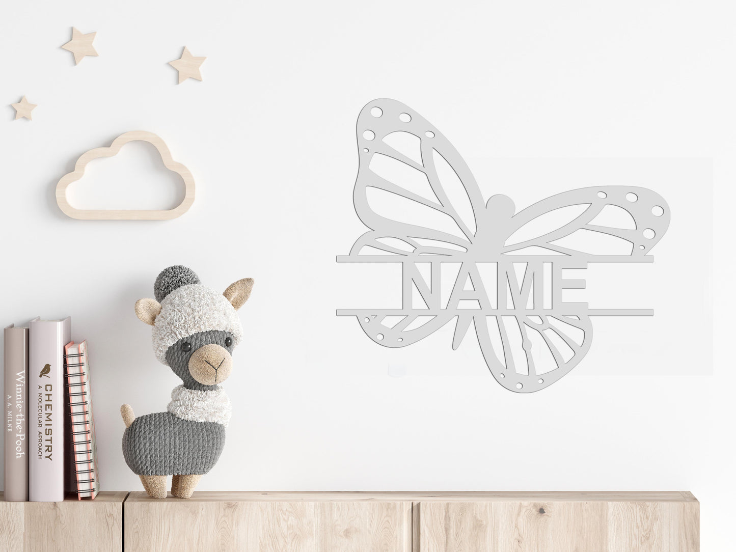 Personalisierter 3D Schriftzug individuelles Namensschild 25cm Höhe Türschild Wanddekoration Kinderzimmer Acryl Schmetterling verschiedene Farben