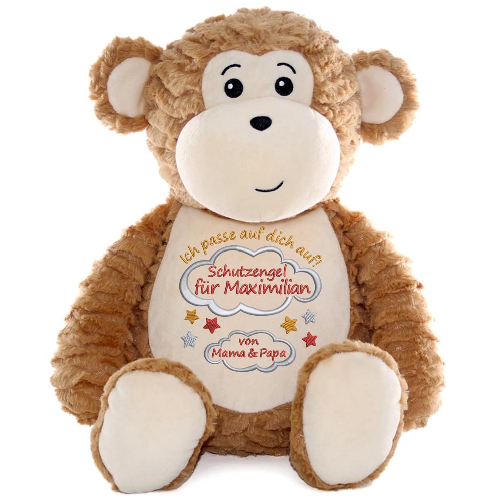 Personalisiertes Stofftier AFFE Kuscheltier Bestickt Plüschtier zur Geburt Stickmotiv Schutzengel