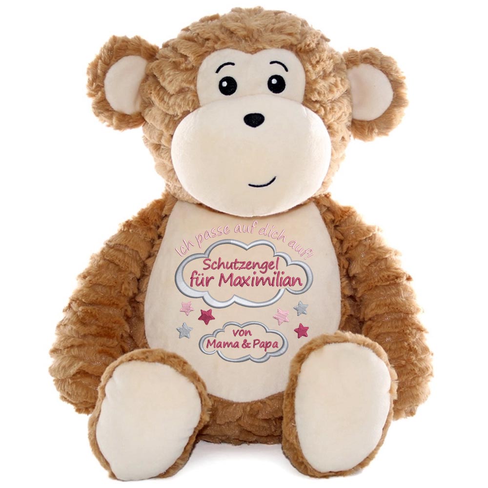 Personalisiertes Stofftier AFFE Kuscheltier Bestickt Plüschtier zur Geburt Stickmotiv Schutzengel
