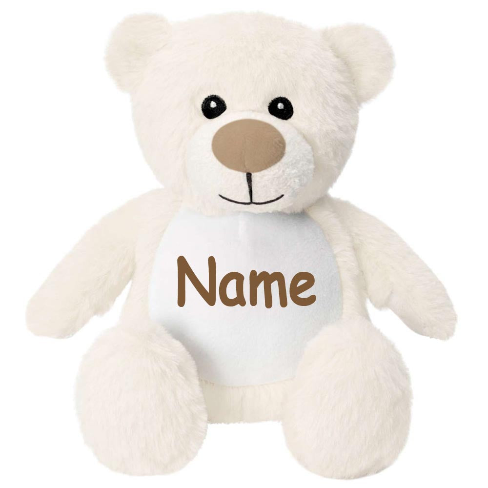 Kleines Stofftier PERSONALISIERT Teddybär mit Name bedruckt Kuscheltier Plüschtier 25cm Bär beige
