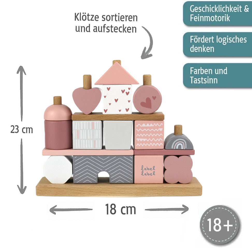 Taufgeschenk Steckspiel zur Taufe Häuschen aus Holz mit Namen und Taufdaten graviert rosa verschiedene Motive