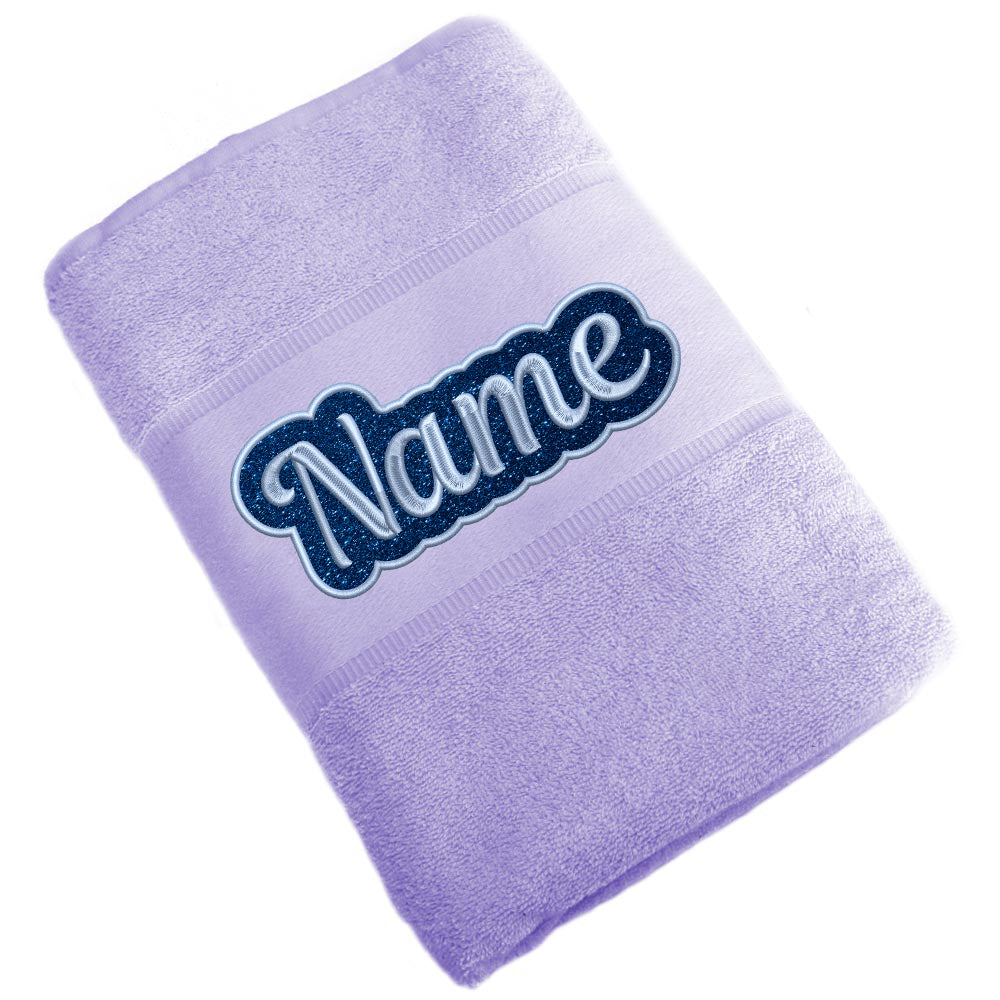 Besticktes Handtuch Badehandtuch aus 100% Baumwolle mit Glitzer und Name personalisiert Bestickt Flieder