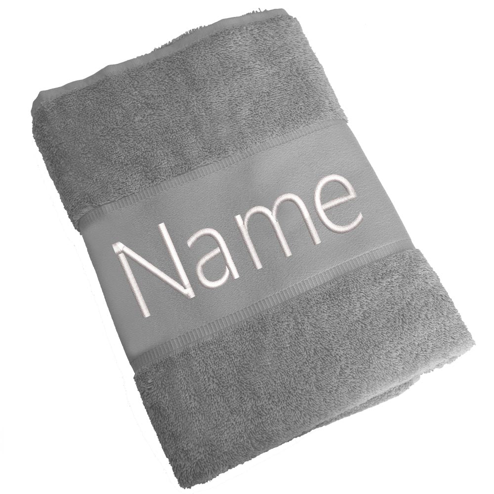 Handtuch Badetuch Badehandtuch aus 100% Baumwolle mit Namen personalisiert Bestickt Grau