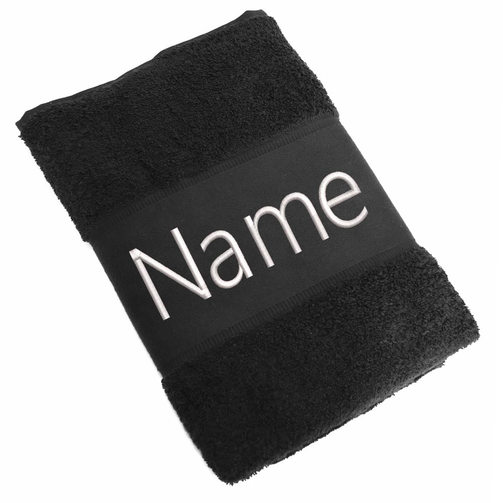 Handtuch Badetuch Badehandtuch aus 100% Baumwolle mit Namen personalisiert Bestickt Schwarz