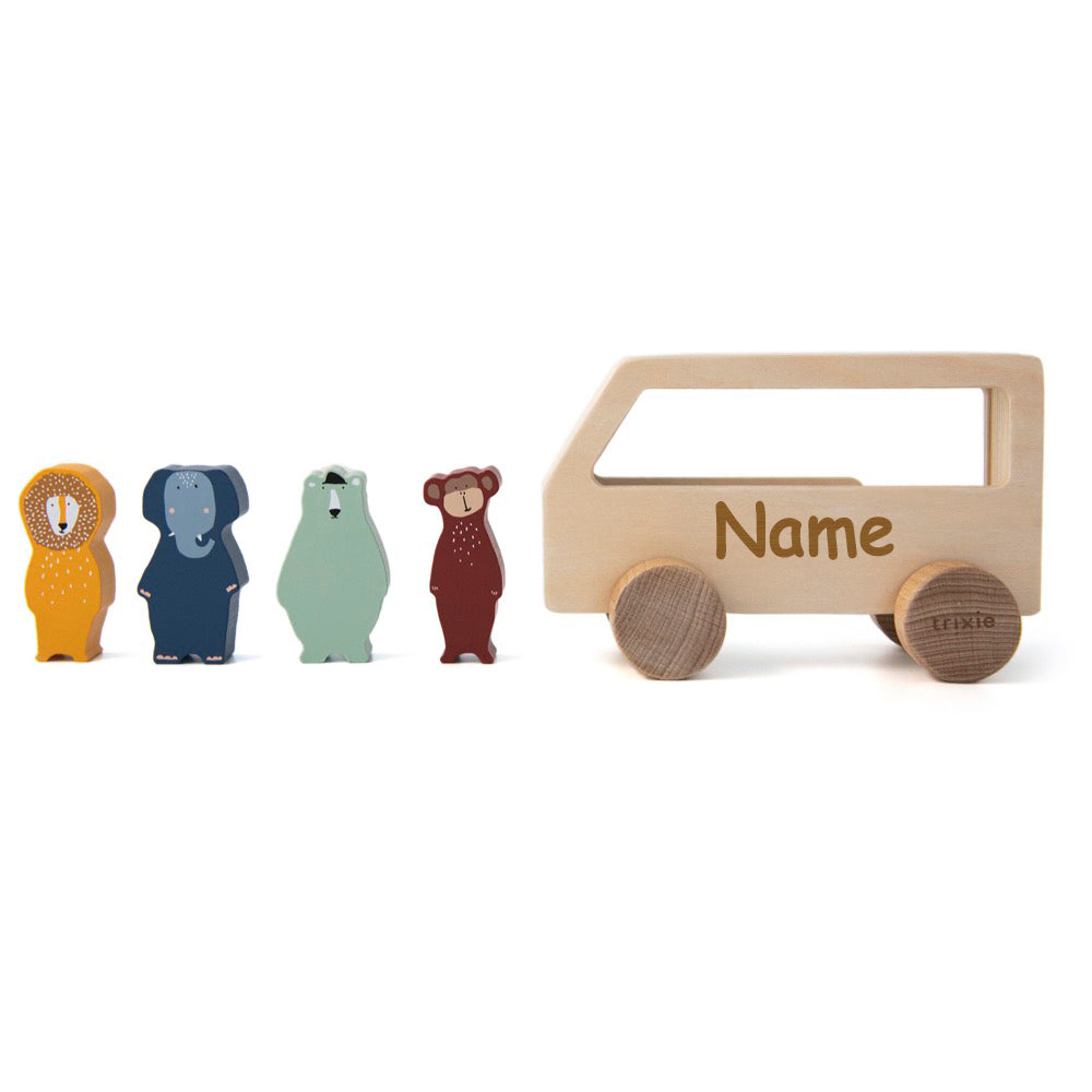 Spielbus Holz PERSONALISIERT mit Name graviert Motorikspielzeug Spielauto ab 18 Monate