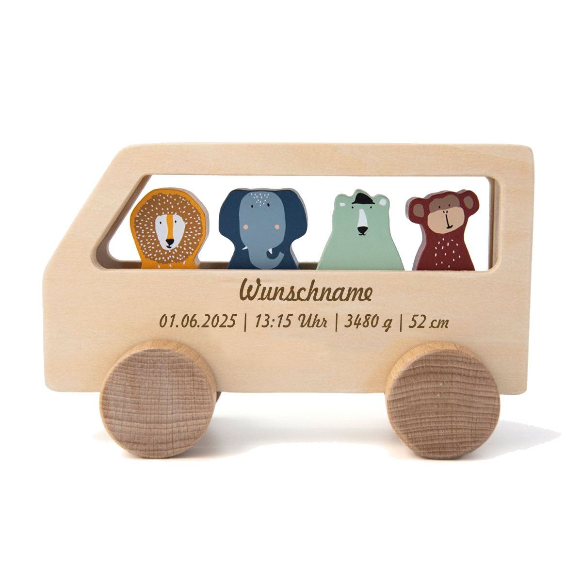 Spielbus Holz PERSONALISIERT mit Name graviert Motorikspielzeug Spielauto ab 18 Monate