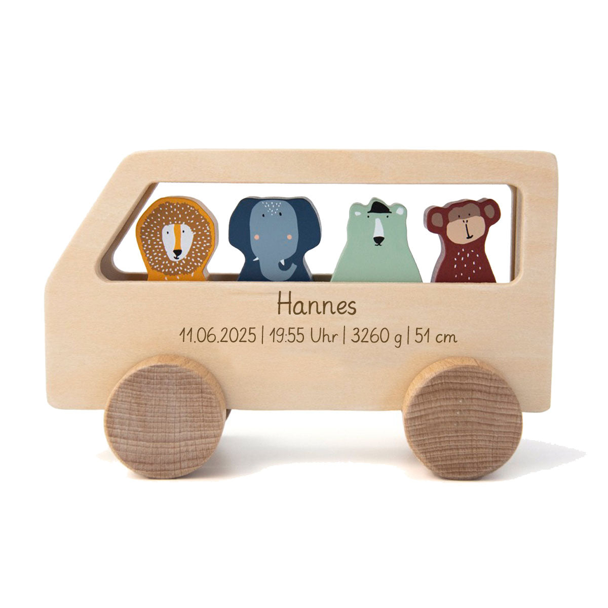 Spielbus Holz PERSONALISIERT mit Name graviert Motorikspielzeug Spielauto ab 18 Monate