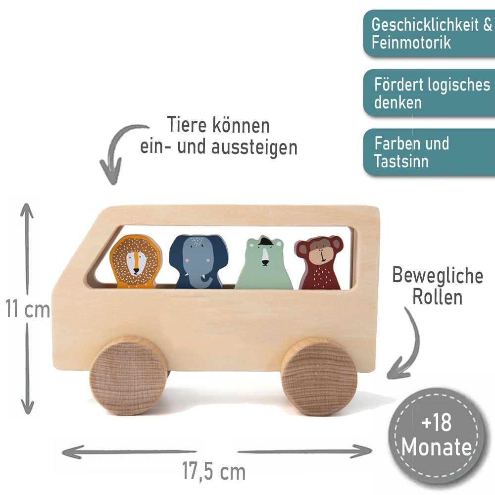 Spielbus Holz PERSONALISIERT mit Name graviert Motorikspielzeug Spielauto ab 18 Monate