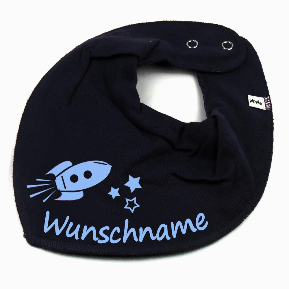 HALSTUCH Rakete mit Name oder Text personalisiert für Baby oder Kind aus Baumwolle in Einheitsgröße verschiedene Farben