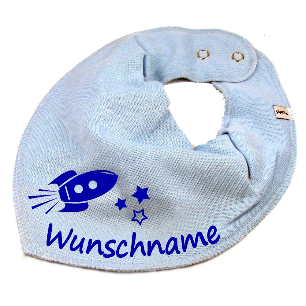 HALSTUCH Rakete mit Name oder Text personalisiert für Baby oder Kind aus Baumwolle in Einheitsgröße verschiedene Farben