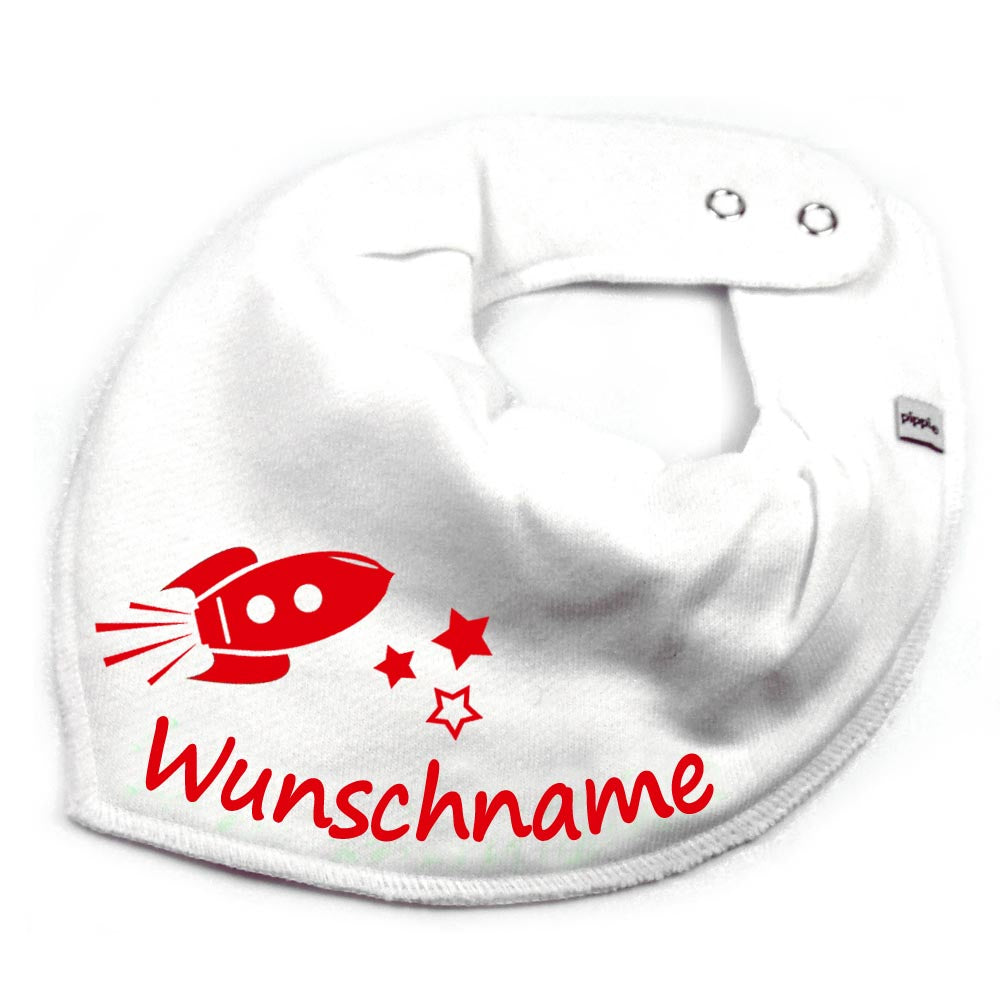 HALSTUCH Rakete mit Name oder Text personalisiert für Baby oder Kind aus Baumwolle in Einheitsgröße verschiedene Farben