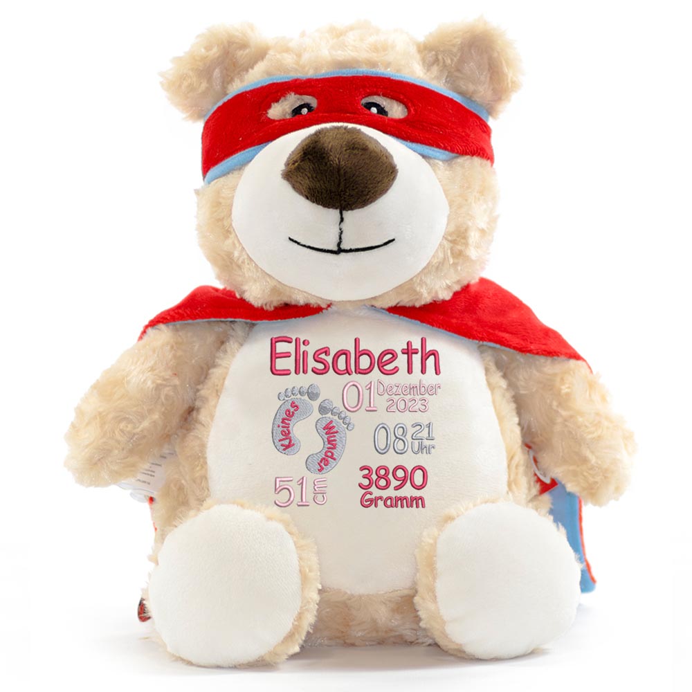 Stofftier mit Name Bestickt Kuscheltier Heldenbär personalisiert Stickmotiv Füßchen