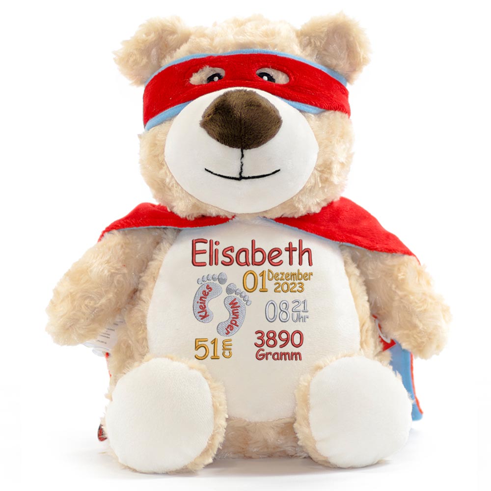 Stofftier mit Name Bestickt Kuscheltier Heldenbär personalisiert Stickmotiv Füßchen