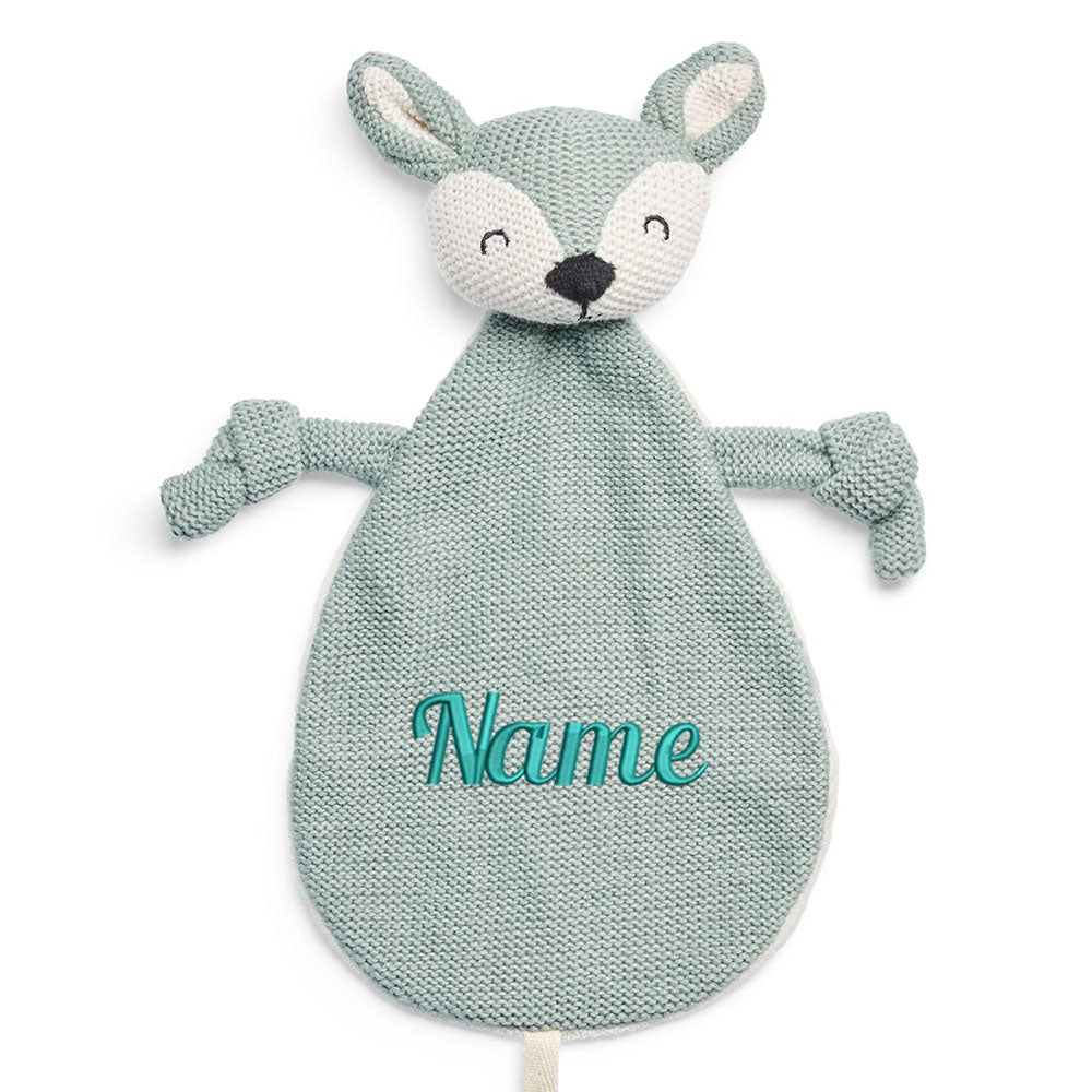 Schnuffeltuch mit Name Bestickt Kuscheltuch personalisiert Tröster Geschenk zur Geburt REH Salbei