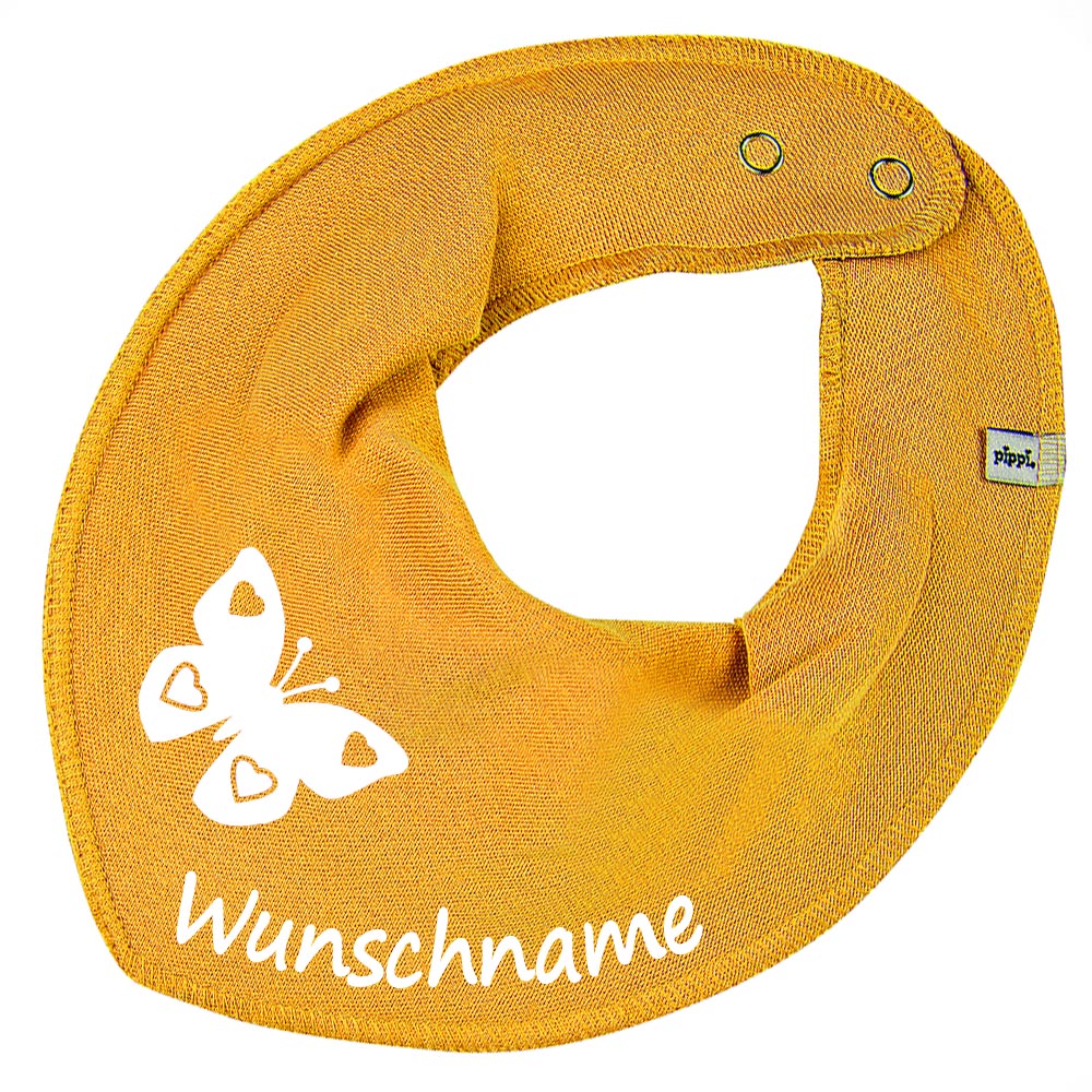 HALSTUCH Schmetterling mit Name oder Text personalisiert für Baby oder Kind aus Baumwolle in Einheitsgröße verschiedene Farben