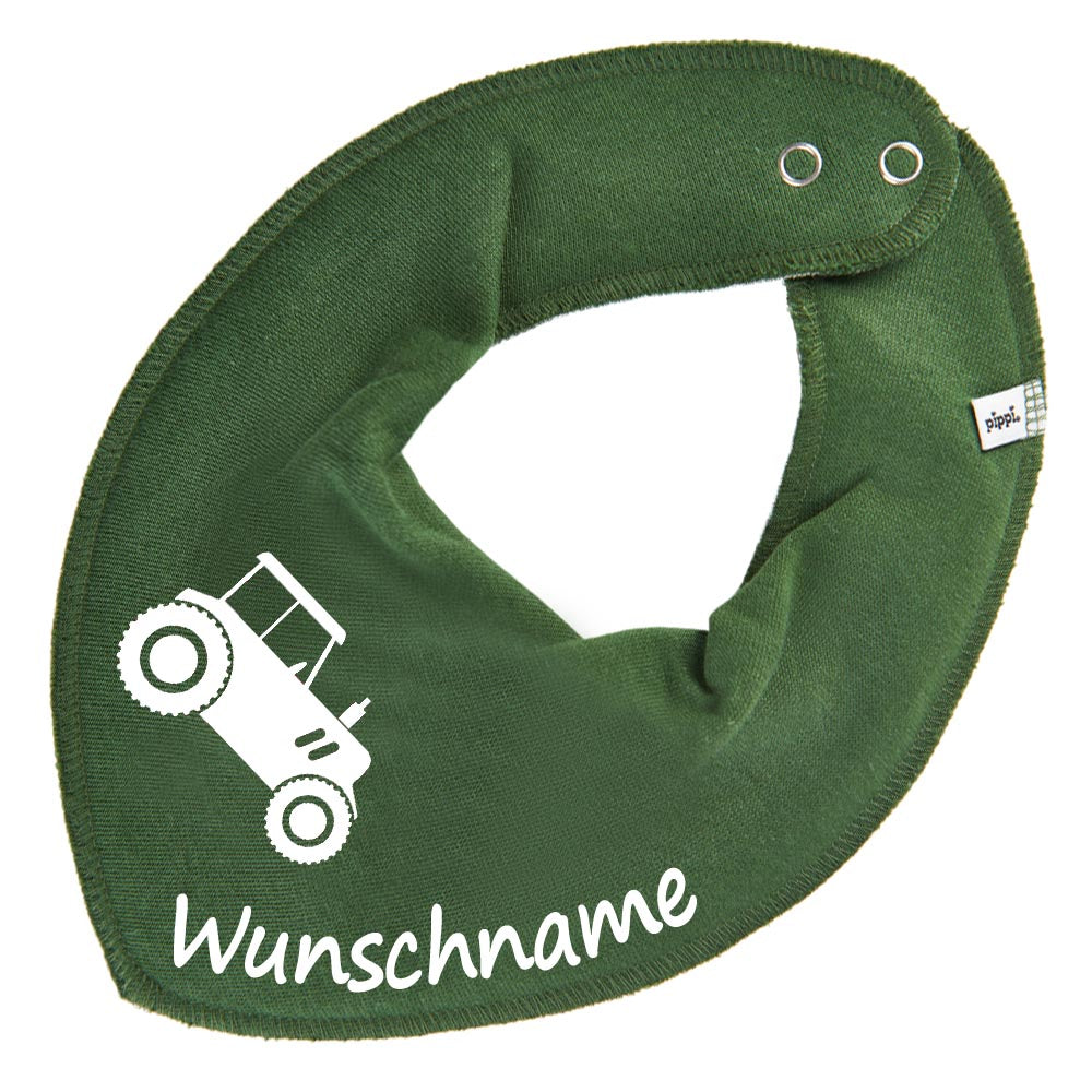 HALSTUCH Traktor mit Name oder Text personalisiert für Baby oder Kind aus Baumwolle in Einheitsgröße verschiedene Farben