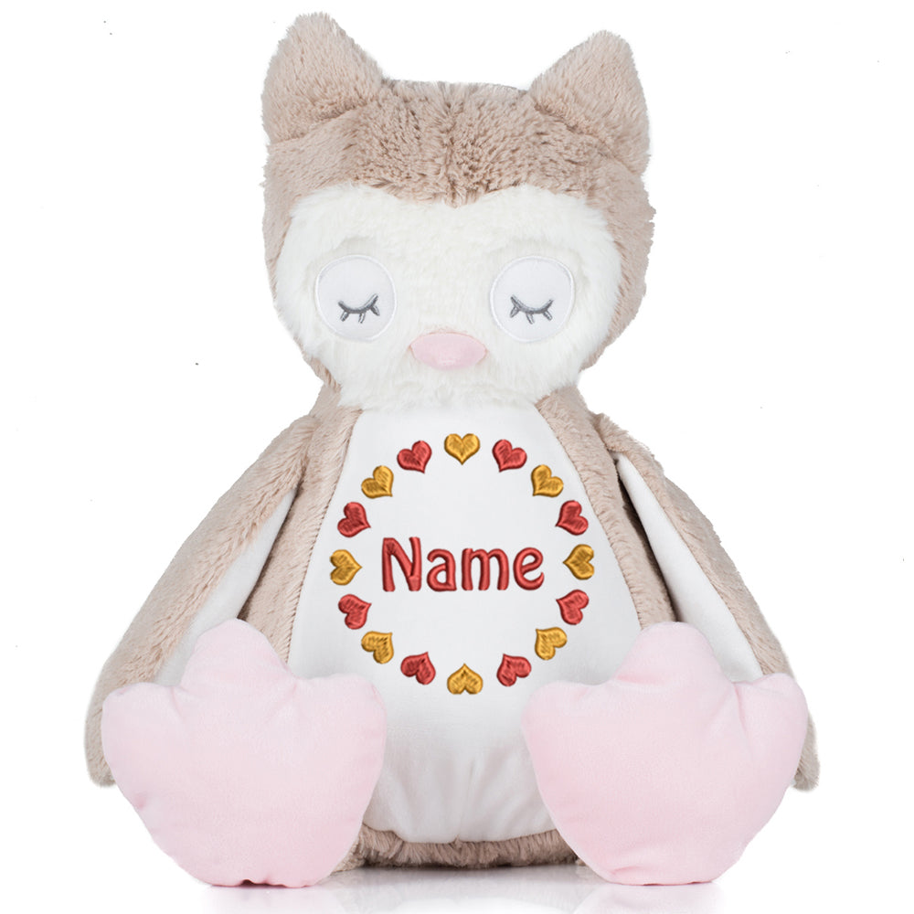 Stofftier mit Name Bestickt Kuscheltier Eule personalisiert Herzkreis