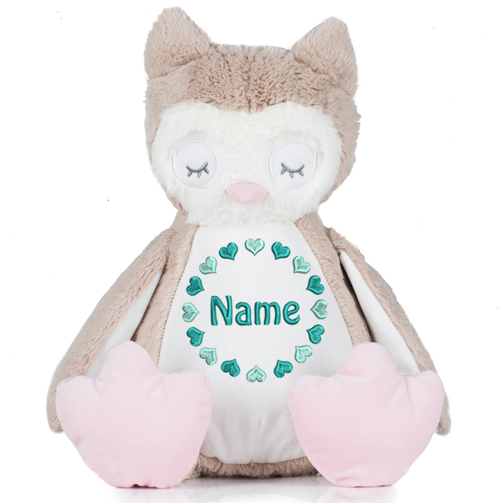 Stofftier mit Name Bestickt Kuscheltier Eule personalisiert Herzkreis