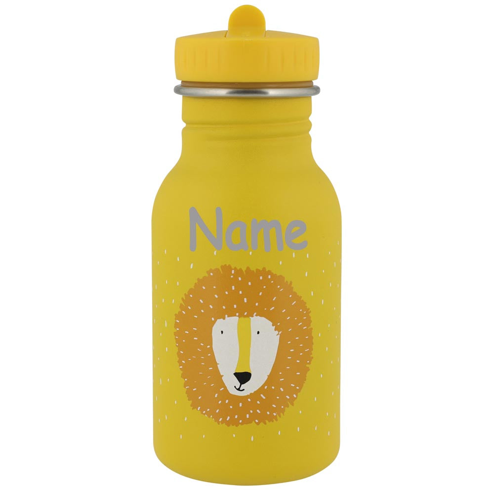 Edelstahl Trinkflasche für Kinder mit Namen graviert von Trixie ultraleicht auslaufsicher Trinkschnabel für Kinder ab 3 Jahren Löwe