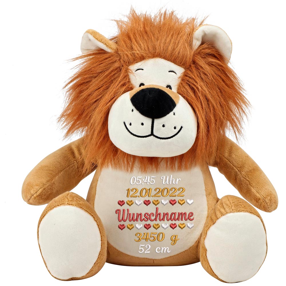 Stofftier mit Name Bestickt Kuscheltier Löwe personalisiert Geburtsdaten