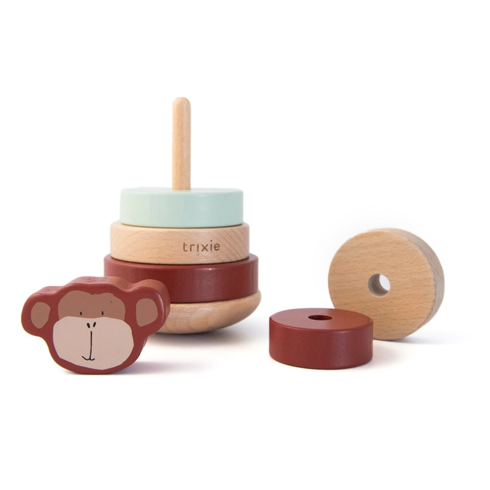 Personalisierter Stapelturm aus Holz von Trixie mit Namen und Geburtsdaten graviert Geburtsgeschenk AFFE