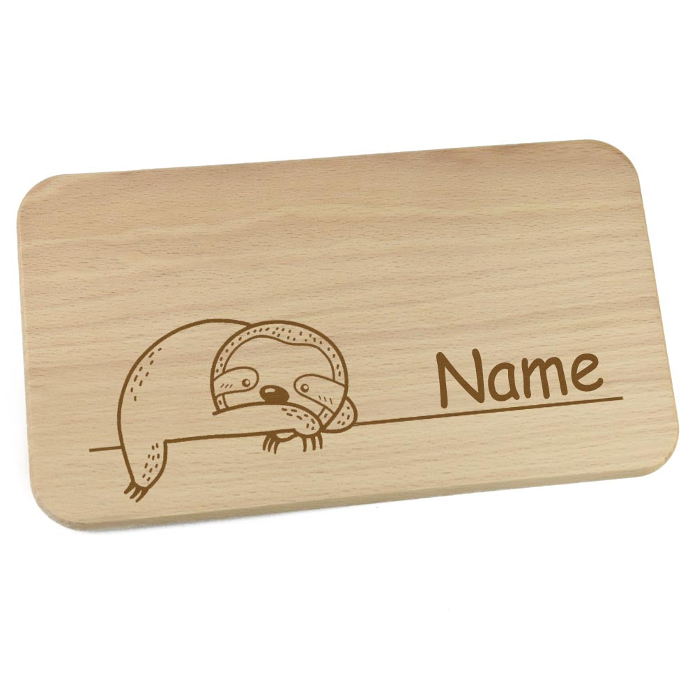 Personalisiertes Frühstücksbrettchen aus Holz mit Motiv und Name graviert Motiv Faultier
