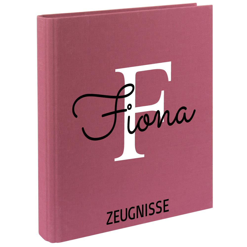Zeugnismappe mit Namen personalisiert aus Leinen Schulkind Geschenk zur Einschulung Motiv Buchstabe