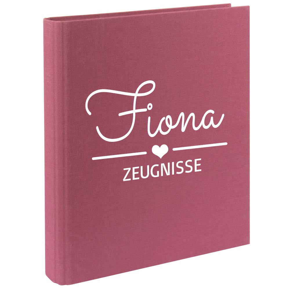 Zeugnismappe mit Namen personalisiert aus Leinen Schulkind Geschenk zur Einschulung Motiv Herz