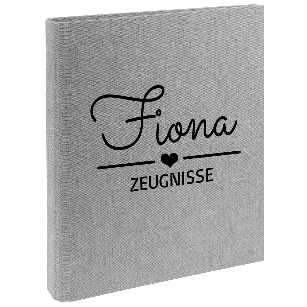 Zeugnismappe mit Namen personalisiert aus Leinen Schulkind Geschenk zur Einschulung Motiv Herz