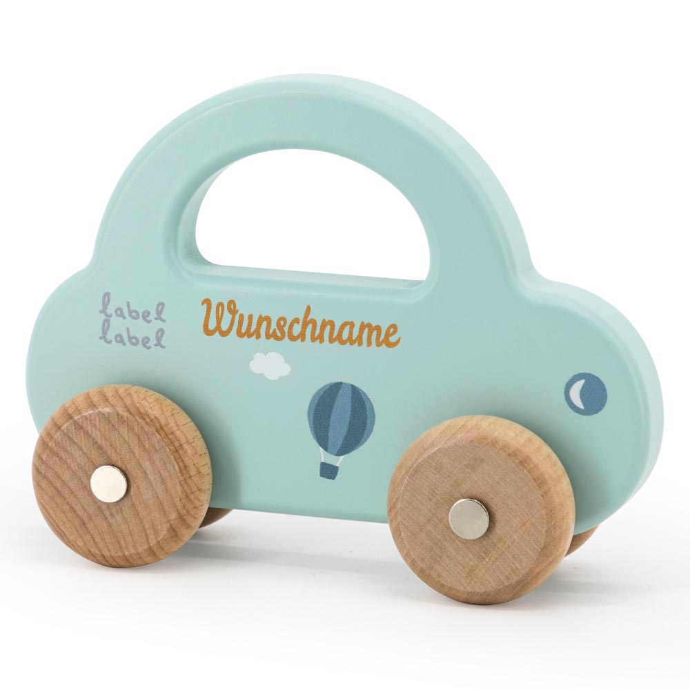 Spielzeug Auto aus Holz Mint personalisiert mit Name Baby Geschenk mit Gravur
