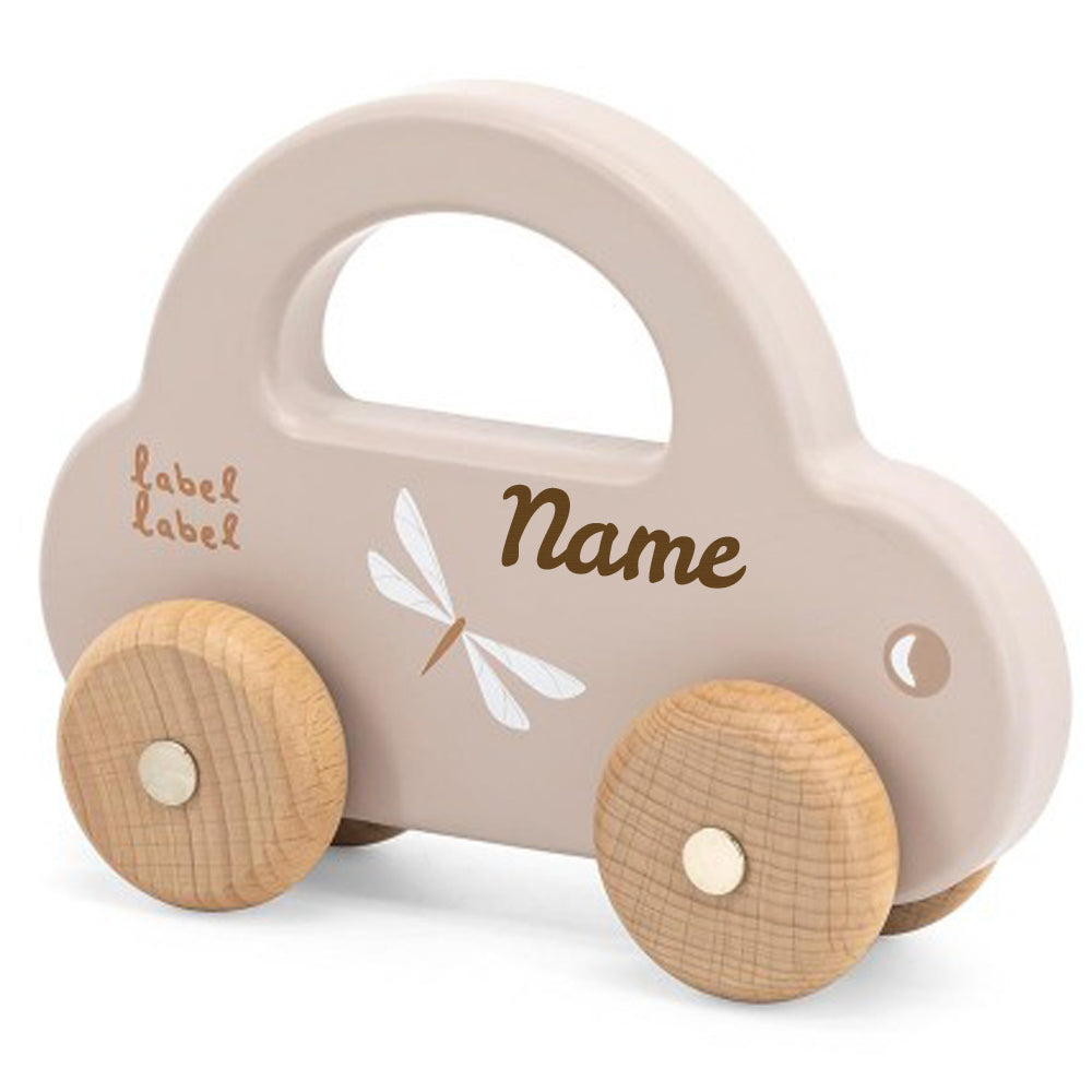 Spielzeug Auto aus Holz beige personalisiert mit Name Baby Geschenk mit Gravur