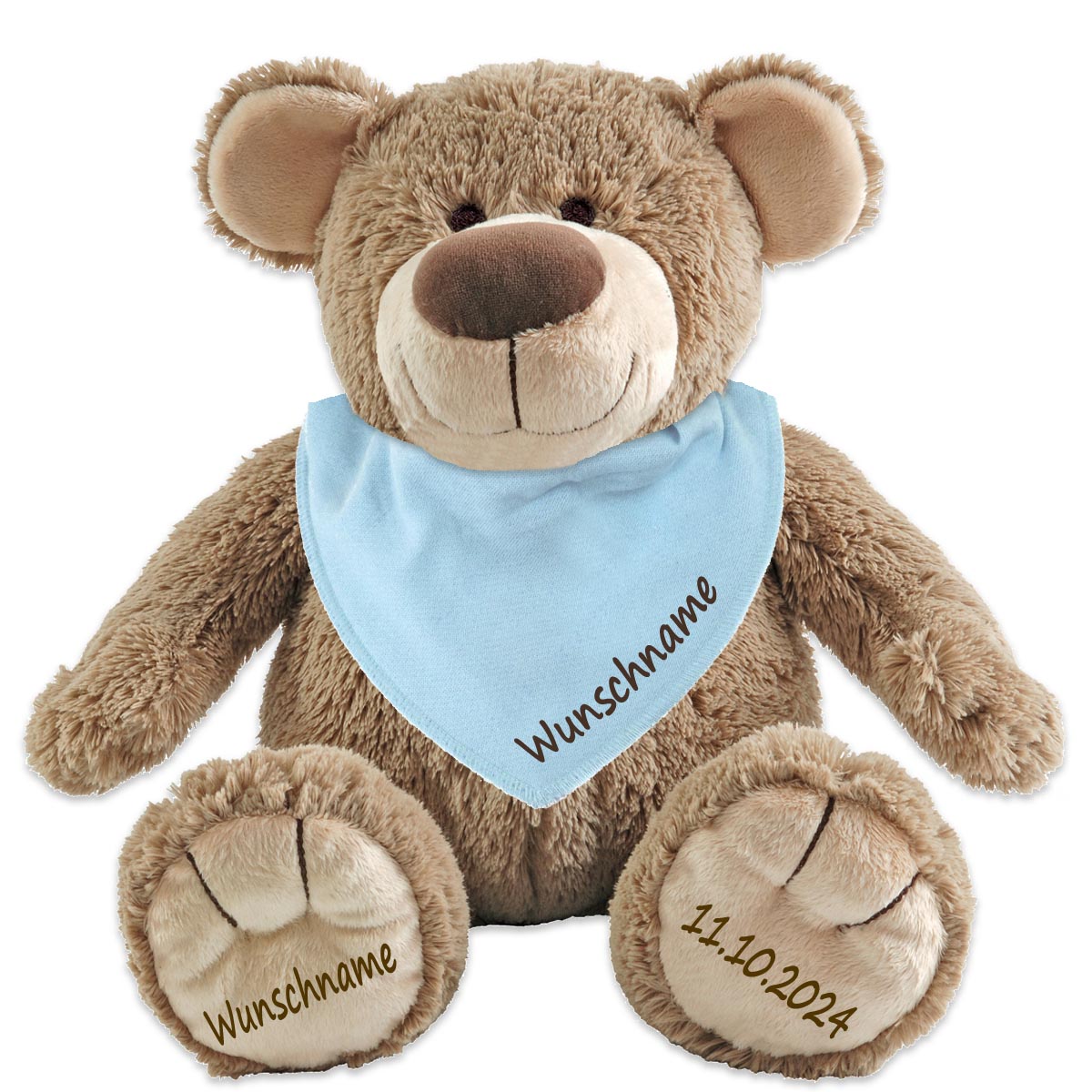 Geschenkset Stofftier Teddybär braun 40cm + Baby Halstuch Farbwahl personalisiert