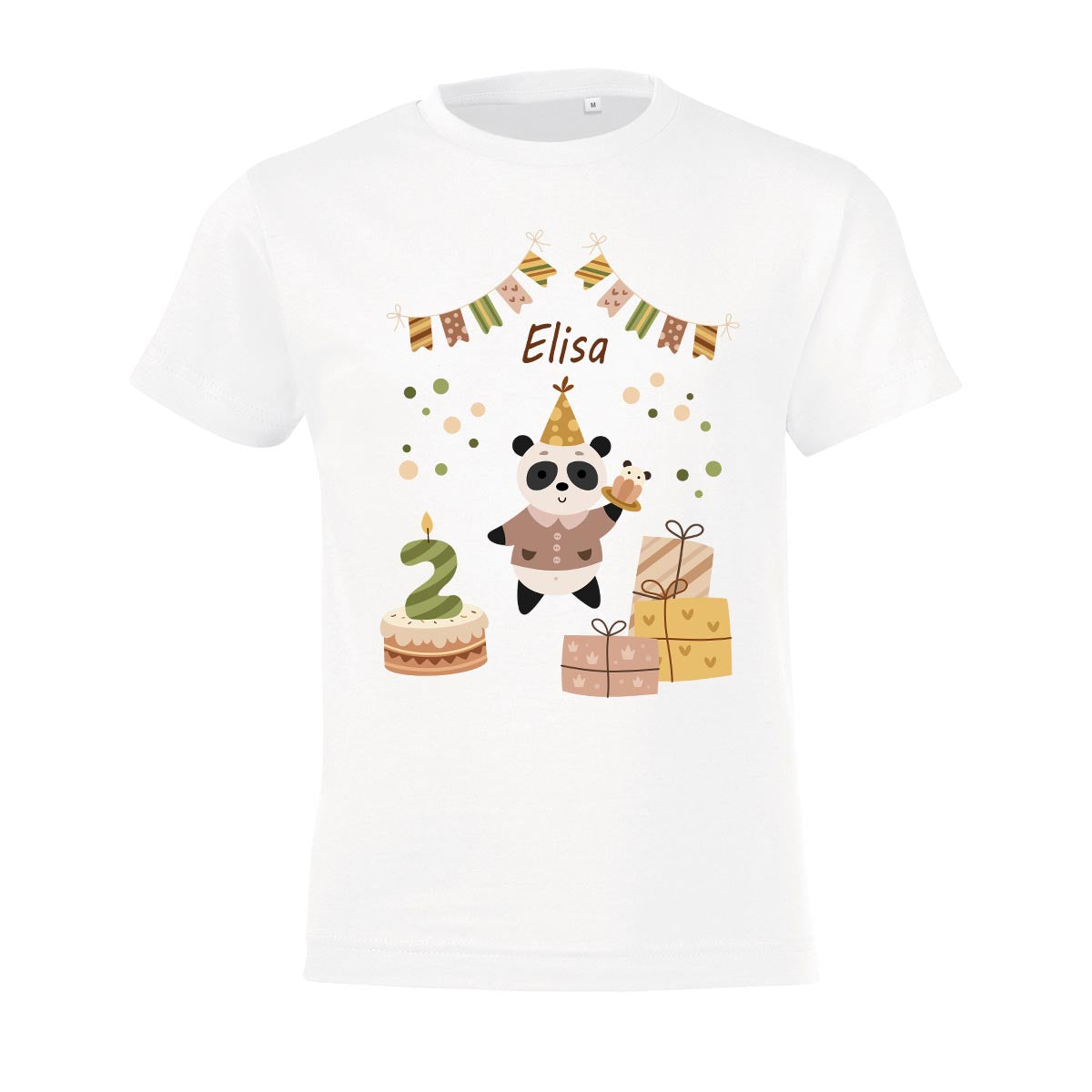 Kinder T-Shirt zum Geburtstag mit Pandamotiv, personalisiert mit Wunschname und Zahl, Geburtstagsshirt aus Baumwolle
